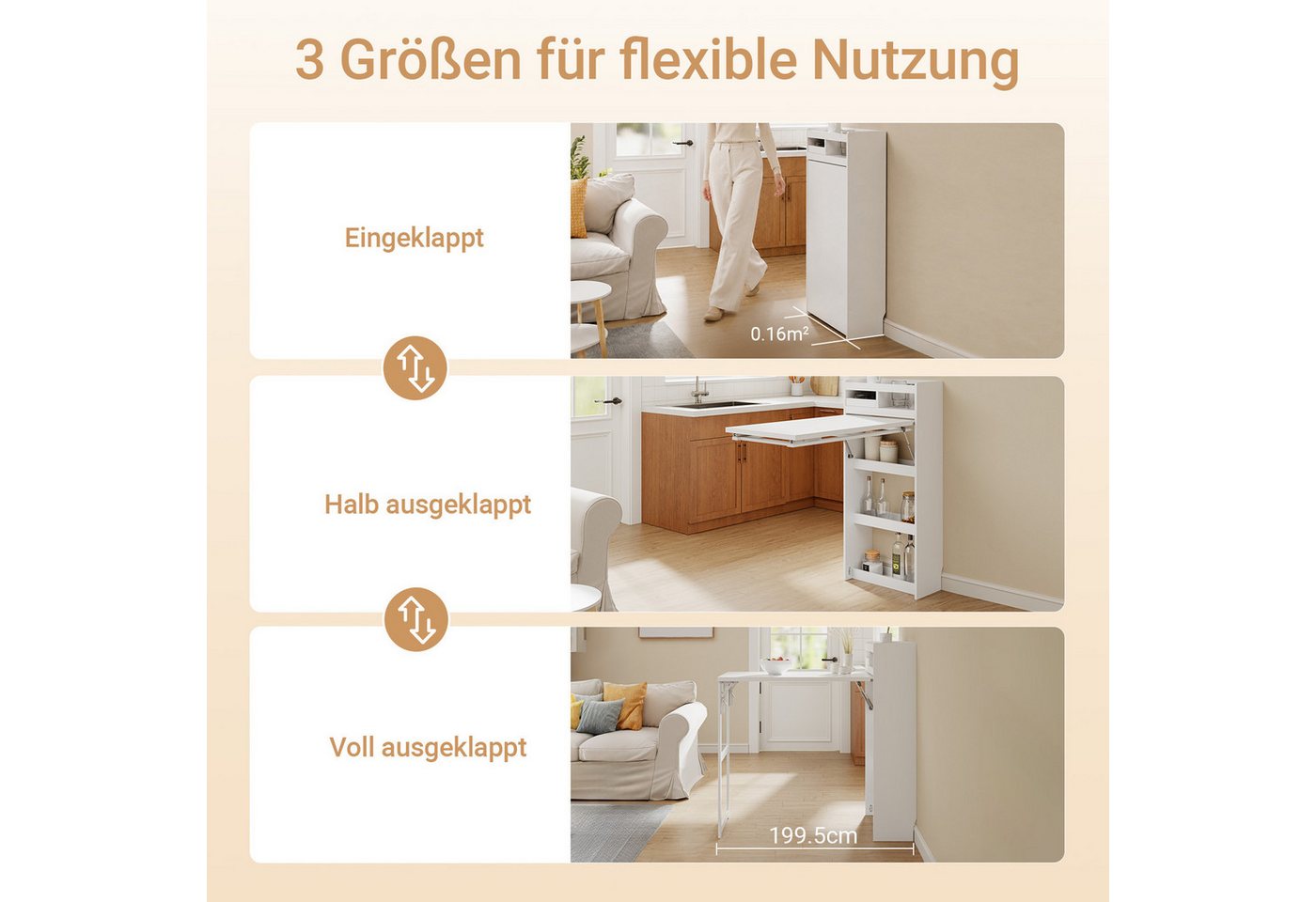 SoBuy Bartisch FWT115, 2-in-1 Esstisch & schmaler Schrank, Küchentheke klappbar (1er Set), Klappbare Arbeitsfläche mit Stauraum, ideal für Küche und Esszimmer – Bild 2 von 5