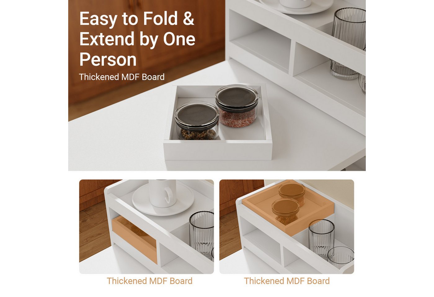 SoBuy Bartisch FWT115, 2-in-1 Esstisch & schmaler Schrank, Küchentheke klappbar (1er Set), Klappbare Arbeitsfläche mit Stauraum, ideal für Küche und Esszimmer – Bild 4 von 5