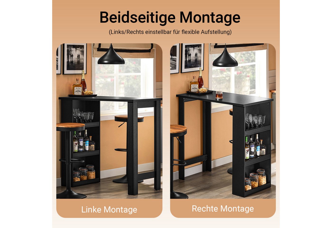 SoBuy Bartisch FWT17, Tresentisch, Küche, Wohnzimmer, Büro, Küchentisch mit 3 Regalfächern Stehtisch Tresen Theke Bistrotisch – Bild 3 von 5