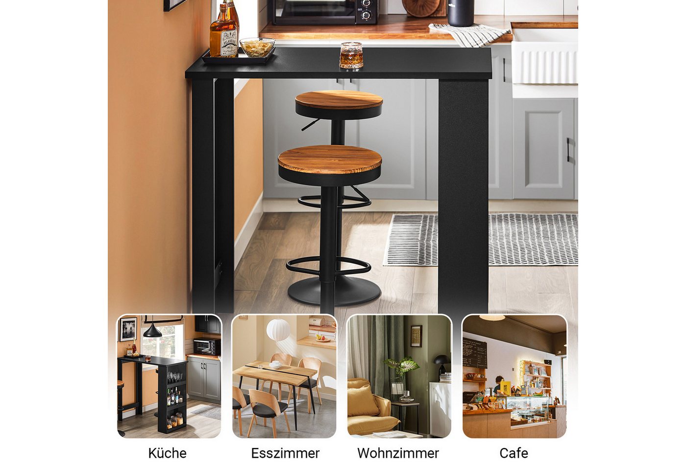 SoBuy Bartisch FWT17, Tresentisch, Küche, Wohnzimmer, Büro, Küchentisch mit 3 Regalfächern Stehtisch Tresen Theke Bistrotisch – Bild 4 von 5