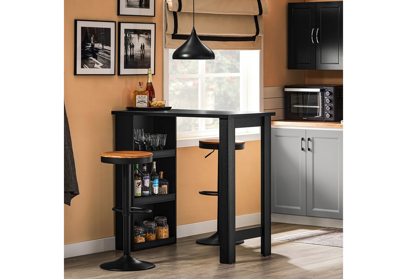 SoBuy Bartisch FWT17, Tresentisch, Küche, Wohnzimmer, Büro, Küchentisch mit 3 Regalfächern Stehtisch Tresen Theke Bistrotisch – Bild 5 von 5