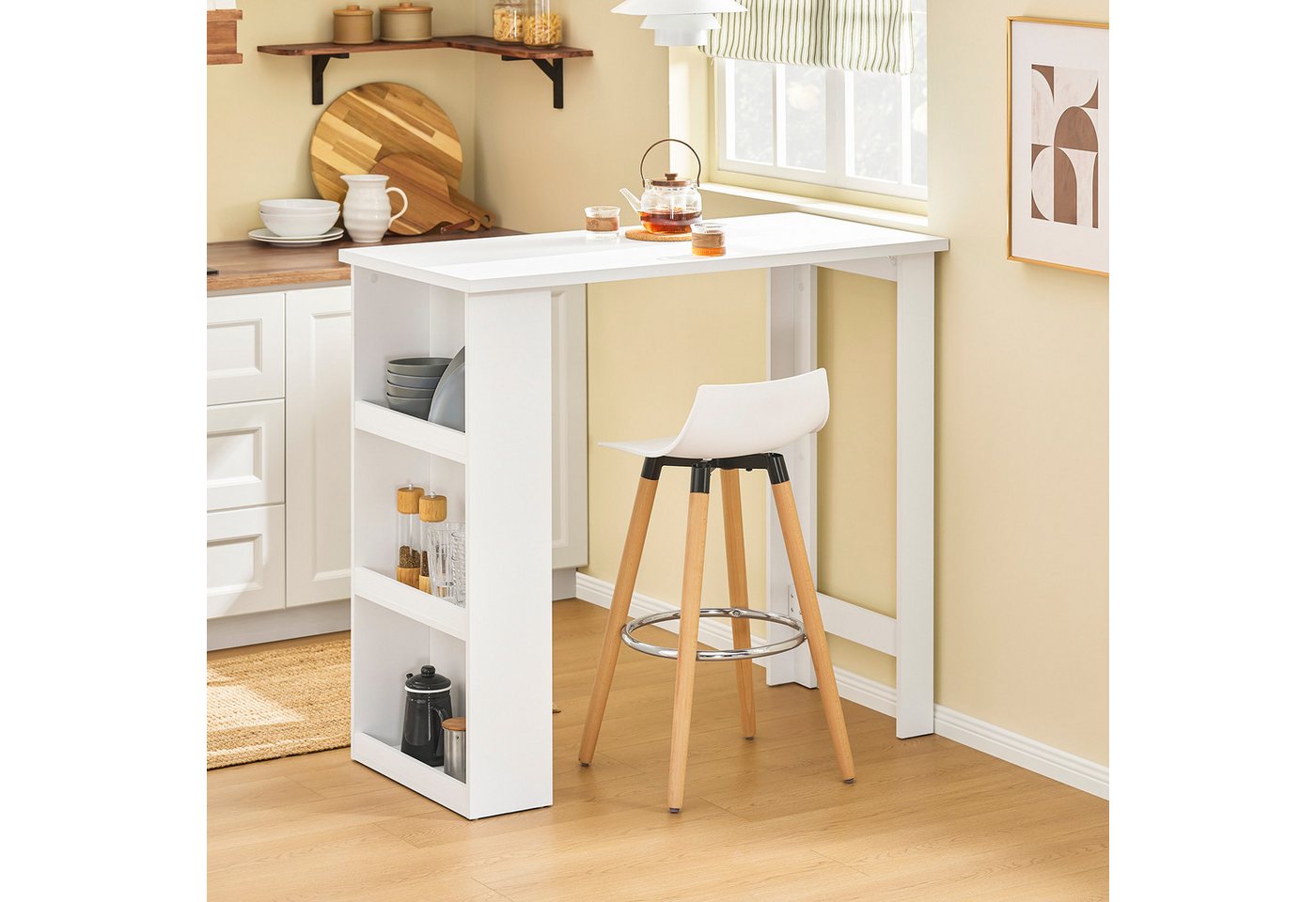 SoBuy Bartisch FWT17, Tresentisch, Küche, Wohnzimmer, Büro, Küchentisch mit 3 Regalfächern Stehtisch Tresen Theke Bistrotisch – Bild 2 von 5
