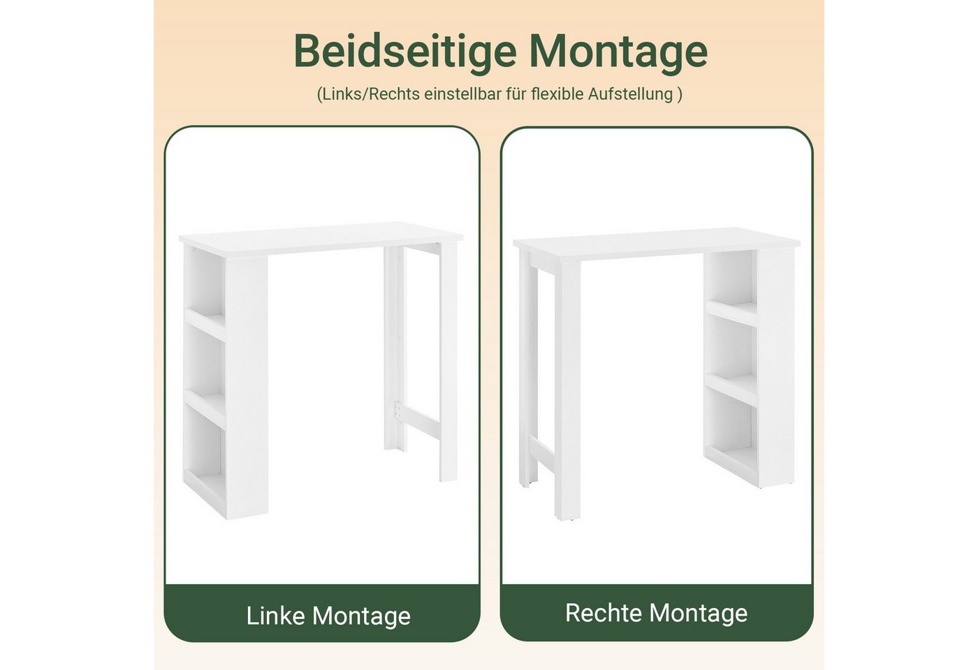 SoBuy Bartisch FWT17, Tresentisch, Küche, Wohnzimmer, Büro, Küchentisch mit 3 Regalfächern Stehtisch Tresen Theke Bistrotisch – Bild 3 von 5