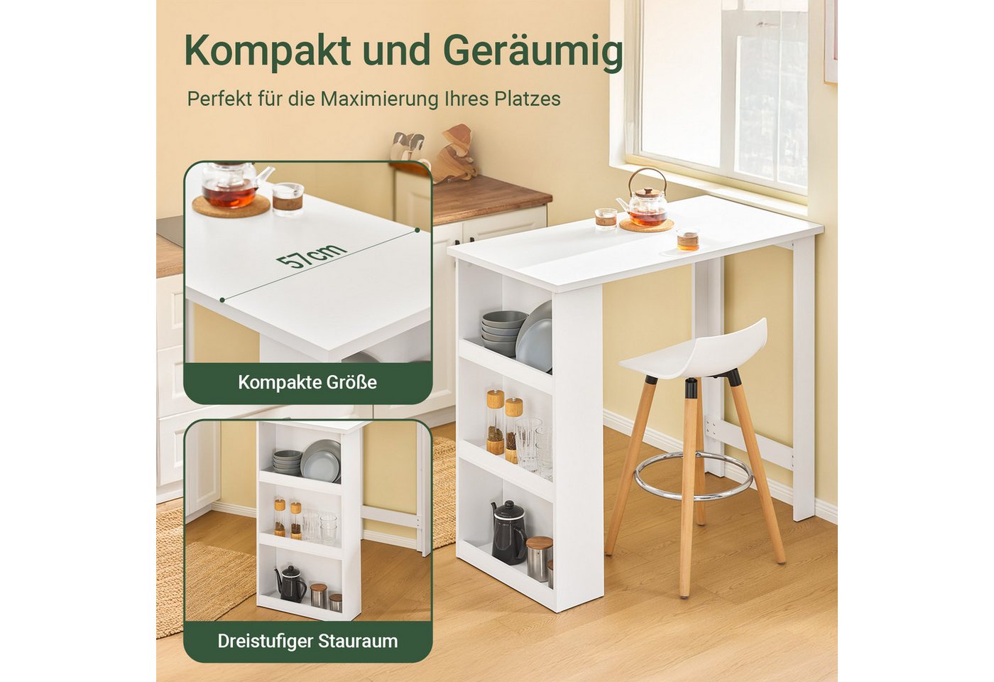 SoBuy Bartisch FWT17, Tresentisch, Küche, Wohnzimmer, Büro, Küchentisch mit 3 Regalfächern Stehtisch Tresen Theke Bistrotisch – Bild 4 von 5