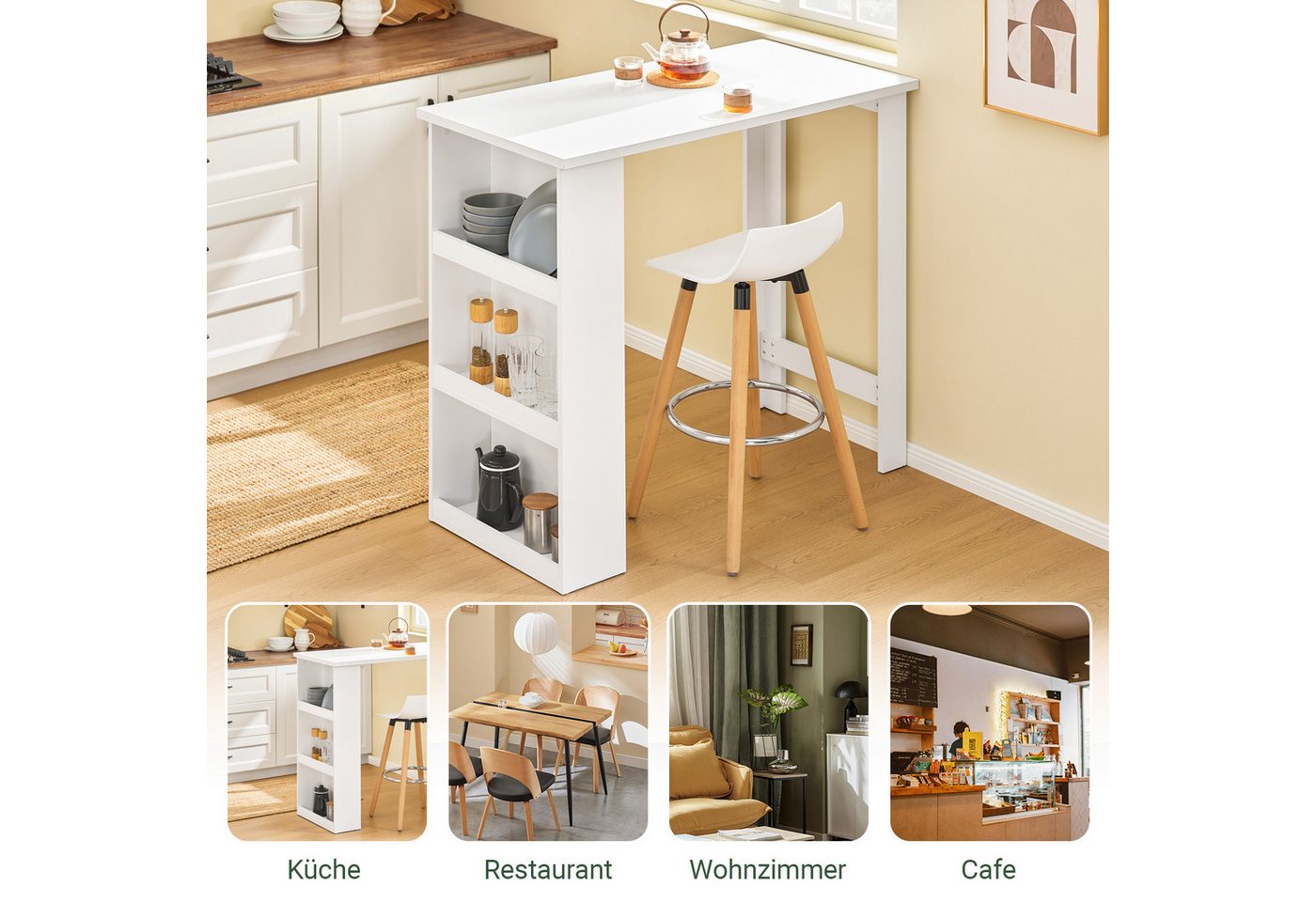 SoBuy Bartisch FWT17, Tresentisch, Küche, Wohnzimmer, Büro, Küchentisch mit 3 Regalfächern Stehtisch Tresen Theke Bistrotisch – Bild 5 von 5