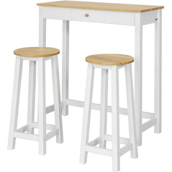 SoBuy Bartisch FWT50, Essgruppe, Esstisch Set 3-teilig Bartisch mit 2 Stühlen, Stehtisch, Bistrotisch mit 2 Hockern, Küchentisch Set Esszimmer Balkon