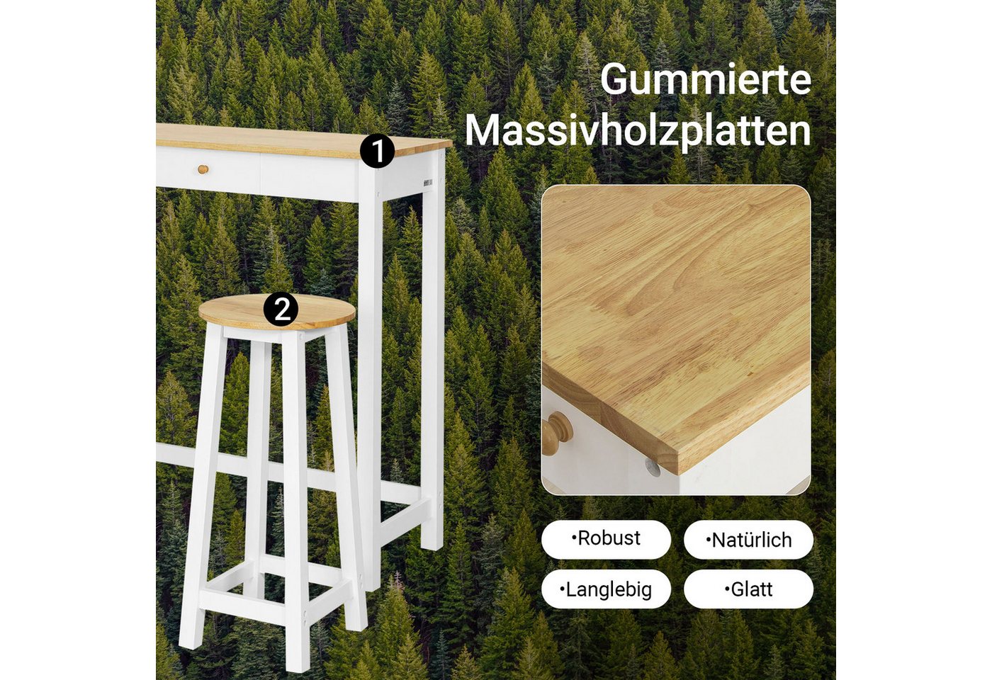SoBuy Bartisch FWT50, Essgruppe, Esstisch Set 3-teilig Bartisch mit 2 Stühlen, Stehtisch, Bistrotisch mit 2 Hockern, Küchentisch Set Esszimmer Balkon – Bild 3 von 5