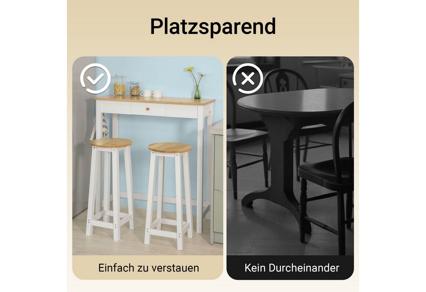SoBuy Bartisch FWT50, Essgruppe, Esstisch Set 3-teilig Bartisch mit 2 Stühlen, Stehtisch, Bistrotisch mit 2 Hockern, Küchentisch Set Esszimmer Balkon – Bild 4 von 5