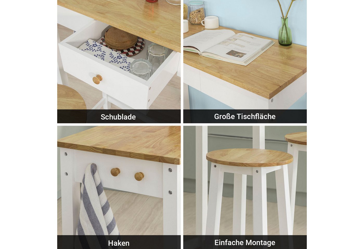 SoBuy Bartisch FWT50, Essgruppe, Esstisch Set 3-teilig Bartisch mit 2 Stühlen, Stehtisch, Bistrotisch mit 2 Hockern, Küchentisch Set Esszimmer Balkon – Bild 5 von 5