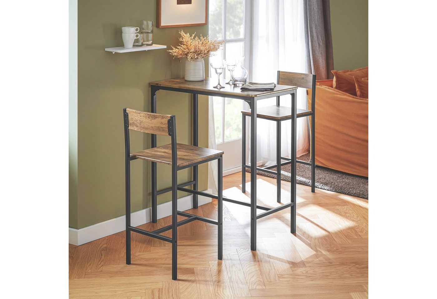 SoBuy Bartisch OGT03, Küchentisch-Set für 2 Personen, Esstisch Essgruppe Gartentisch, Bartisch Set 3-teilig Esstisch Bistrotisch Balkonmöbel Bistromöbe – Bild 2 von 5