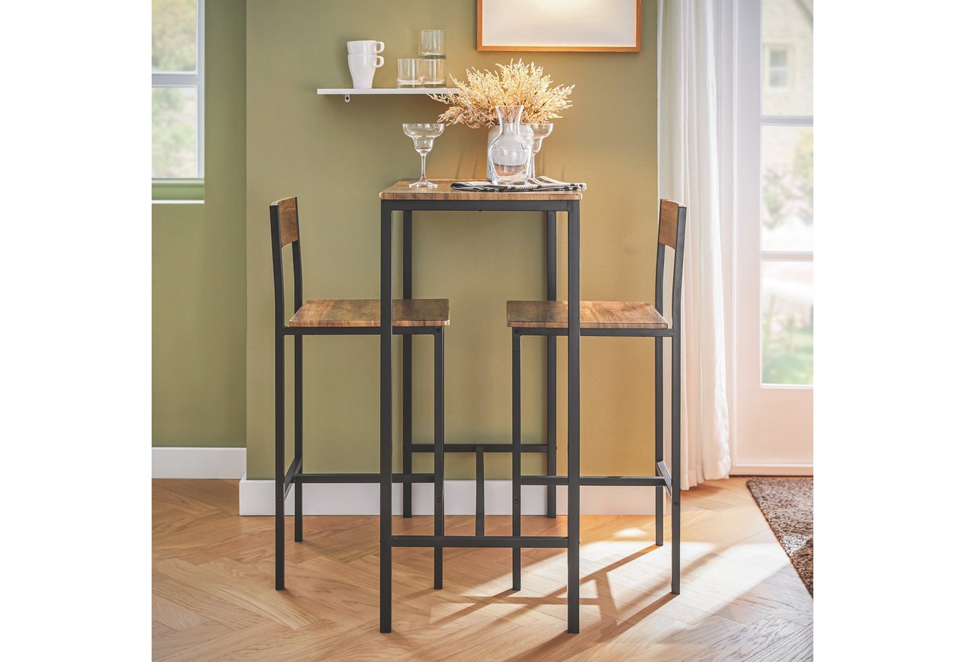 SoBuy Bartisch OGT03, Küchentisch-Set für 2 Personen, Esstisch Essgruppe Gartentisch, Bartisch Set 3-teilig Esstisch Bistrotisch Balkonmöbel Bistromöbe – Bild 3 von 5