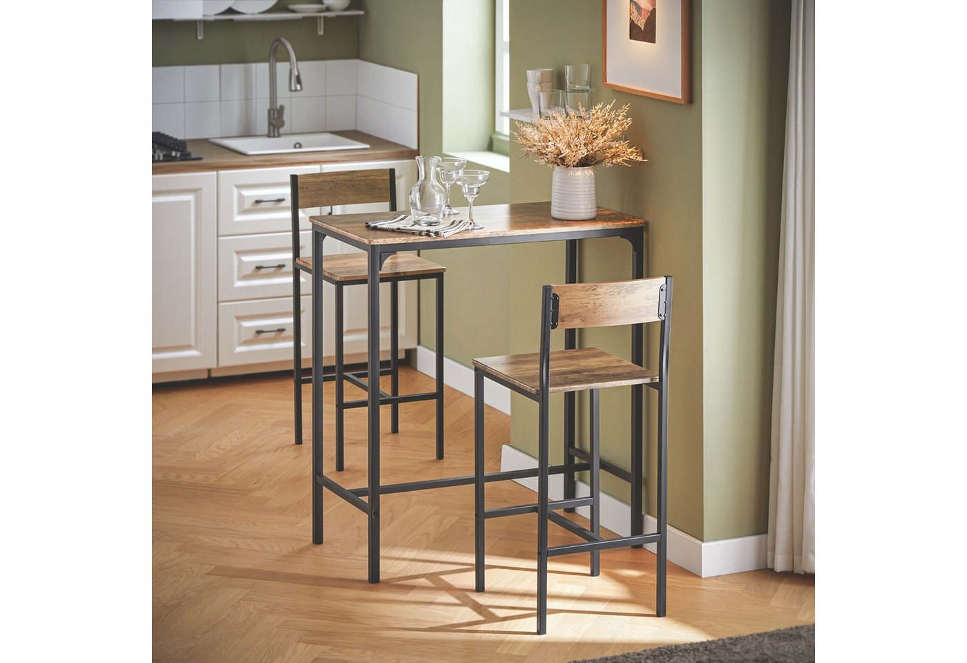 SoBuy Bartisch OGT03, Küchentisch-Set für 2 Personen, Esstisch Essgruppe Gartentisch, Bartisch Set 3-teilig Esstisch Bistrotisch Balkonmöbel Bistromöbe – Bild 4 von 5