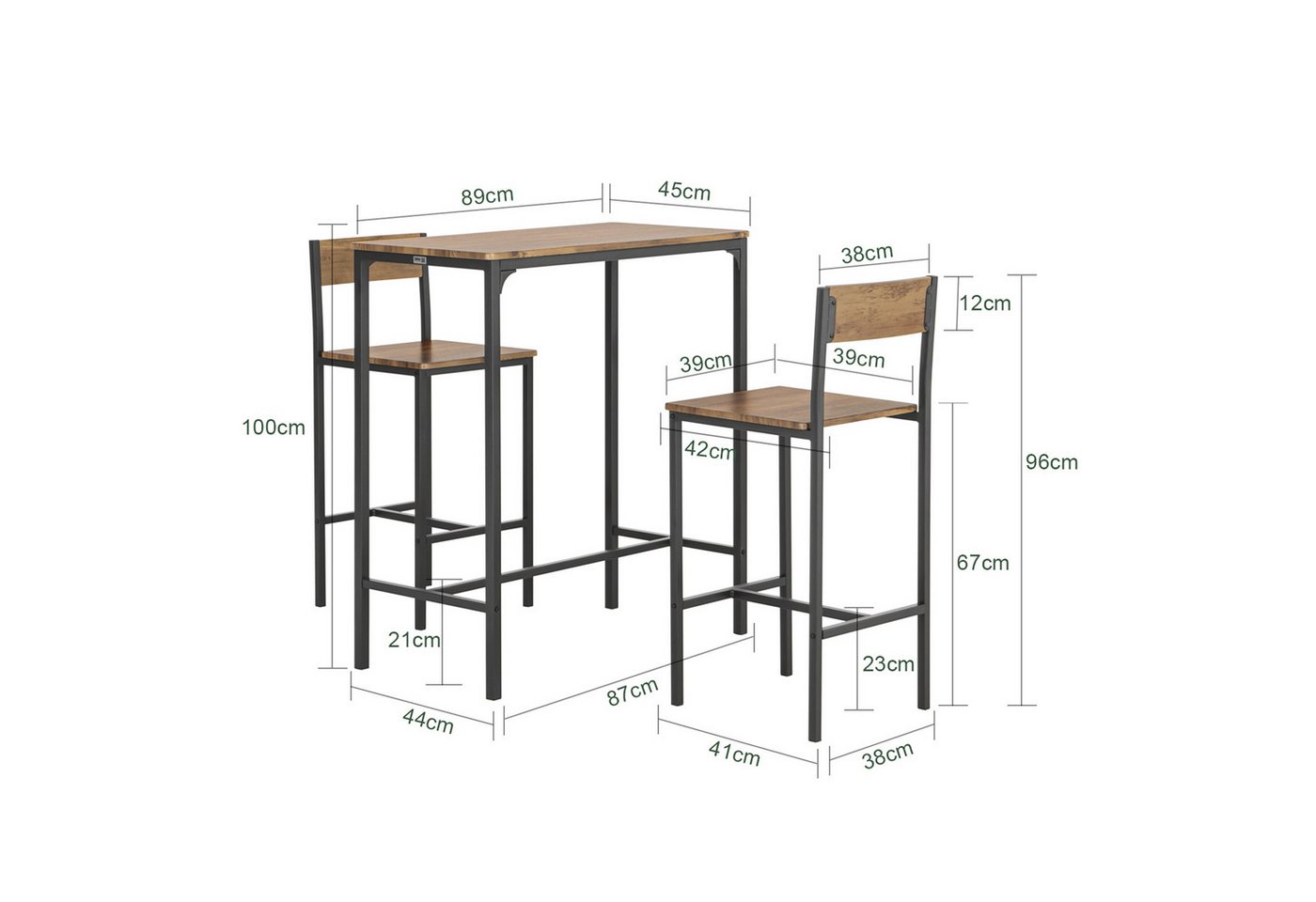 SoBuy Bartisch OGT03, Küchentisch-Set für 2 Personen, Esstisch Essgruppe Gartentisch, Bartisch Set 3-teilig Esstisch Bistrotisch Balkonmöbel Bistromöbe – Bild 5 von 5