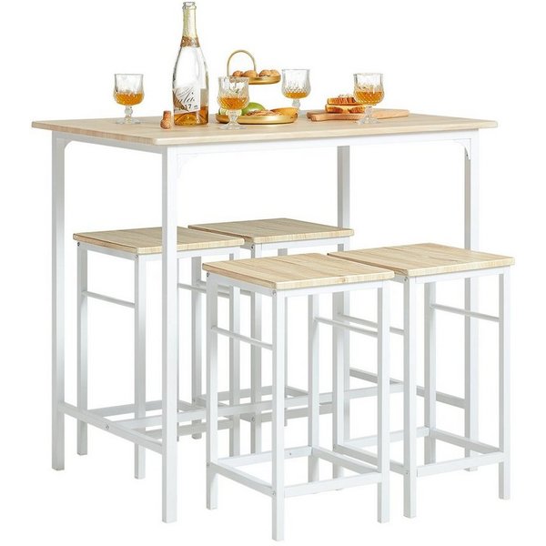 SoBuy Bartisch OGT11, Essgruppe Küchentisch Set für Esszimmer Balkon Garten, Bartisch Set 5-teilig Esstisch Bistrotisch mit 4 Stühlen Sitzgruppe