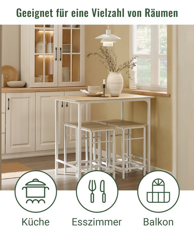SoBuy Bartisch OGT11, Essgruppe Küchentisch Set für Esszimmer Balkon Garten, Bartisch Set 5-teilig Esstisch Bistrotisch mit 4 Stühlen Sitzgruppe – Bild 2 von 5