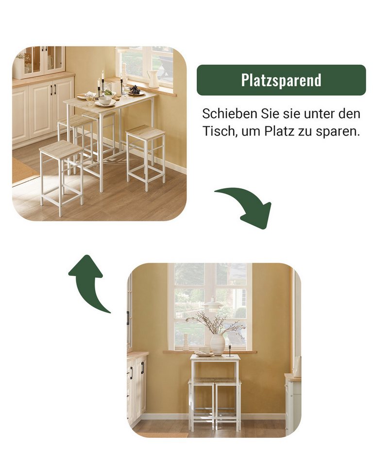 SoBuy Bartisch OGT11, Essgruppe Küchentisch Set für Esszimmer Balkon Garten, Bartisch Set 5-teilig Esstisch Bistrotisch mit 4 Stühlen Sitzgruppe – Bild 3 von 5