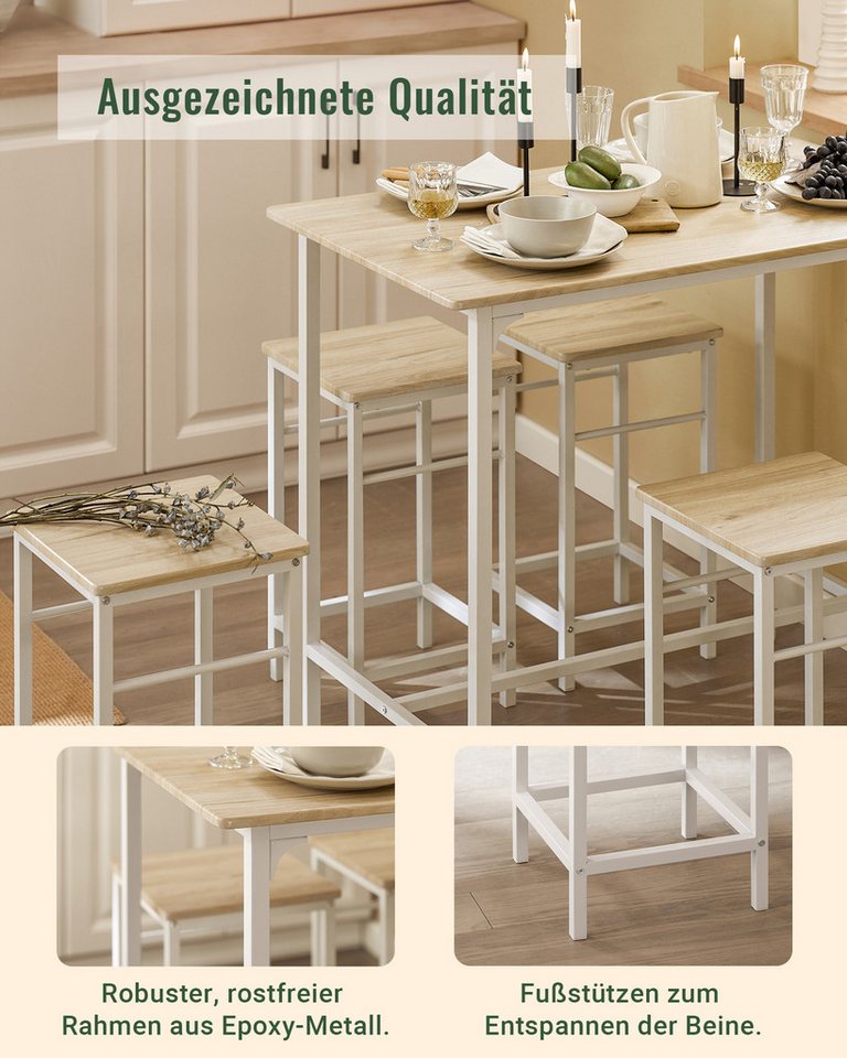 SoBuy Bartisch OGT11, Essgruppe Küchentisch Set für Esszimmer Balkon Garten, Bartisch Set 5-teilig Esstisch Bistrotisch mit 4 Stühlen Sitzgruppe – Bild 5 von 5