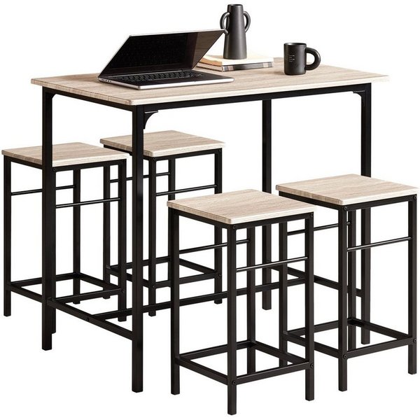 SoBuy Bartisch OGT11, Essgruppe Küchentisch Set für Esszimmer Balkon Garten, Bartisch Set 5-teilig Esstisch Bistrotisch mit 4 Stühlen Sitzgruppe