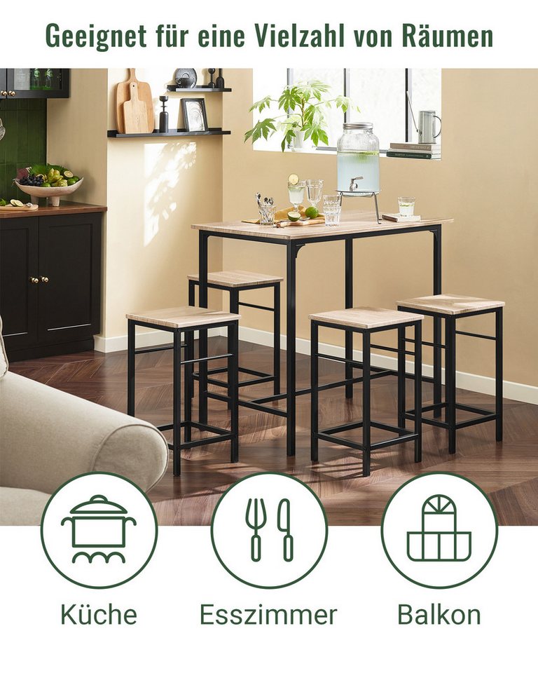 SoBuy Bartisch OGT11, Essgruppe Küchentisch Set für Esszimmer Balkon Garten, Bartisch Set 5-teilig Esstisch Bistrotisch mit 4 Stühlen Sitzgruppe – Bild 2 von 5