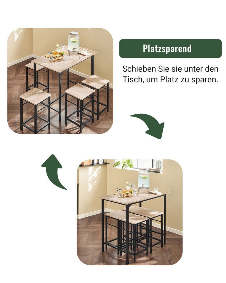 SoBuy Bartisch OGT11, Essgruppe Küchentisch Set für Esszimmer Balkon Garten, Bartisch Set 5-teilig Esstisch Bistrotisch mit 4 Stühlen Sitzgruppe – Bild 3 von 5