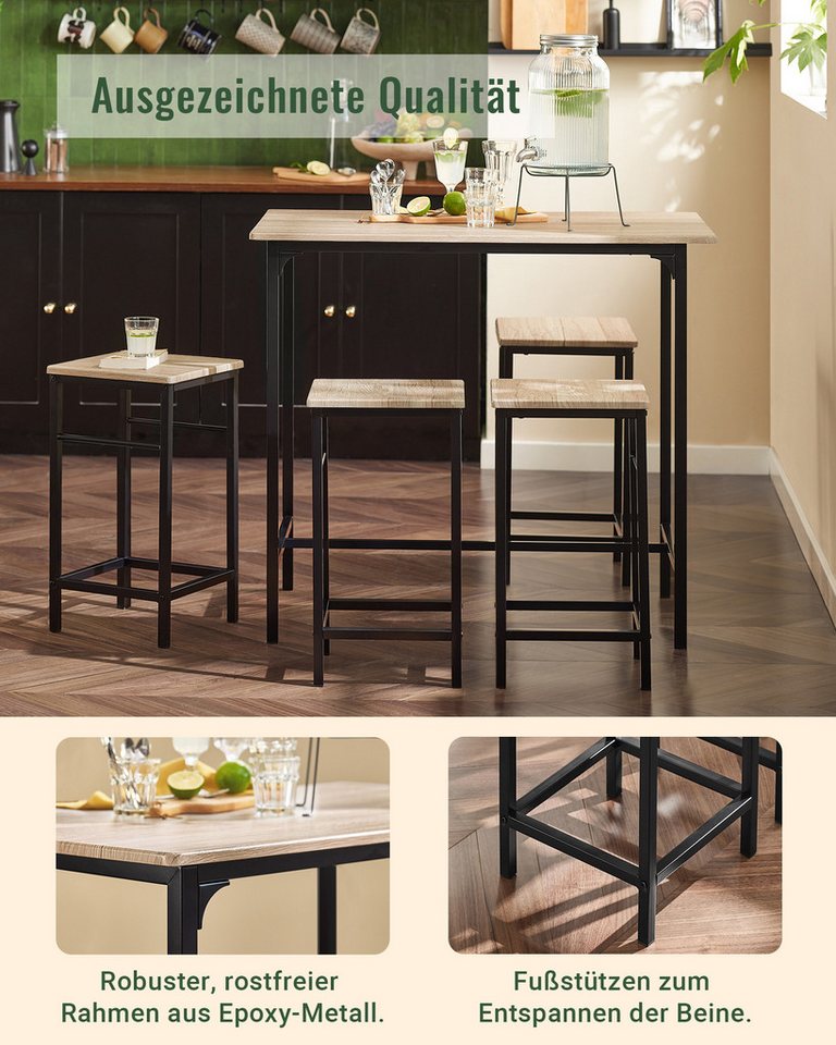 SoBuy Bartisch OGT11, Essgruppe Küchentisch Set für Esszimmer Balkon Garten, Bartisch Set 5-teilig Esstisch Bistrotisch mit 4 Stühlen Sitzgruppe – Bild 4 von 5