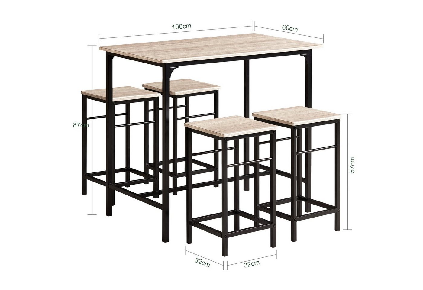 SoBuy Bartisch OGT11, Essgruppe Küchentisch Set für Esszimmer Balkon Garten, Bartisch Set 5-teilig Esstisch Bistrotisch mit 4 Stühlen Sitzgruppe – Bild 5 von 5