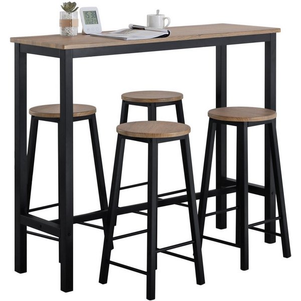 SoBuy Bartisch OGT22, Küchentisch Set, Esstisch mit 4 Stühlen platzsparend, Esszimmer, 5-teilig Bartisch mit Stühlen Esstisch im Industrie-Design Balkon