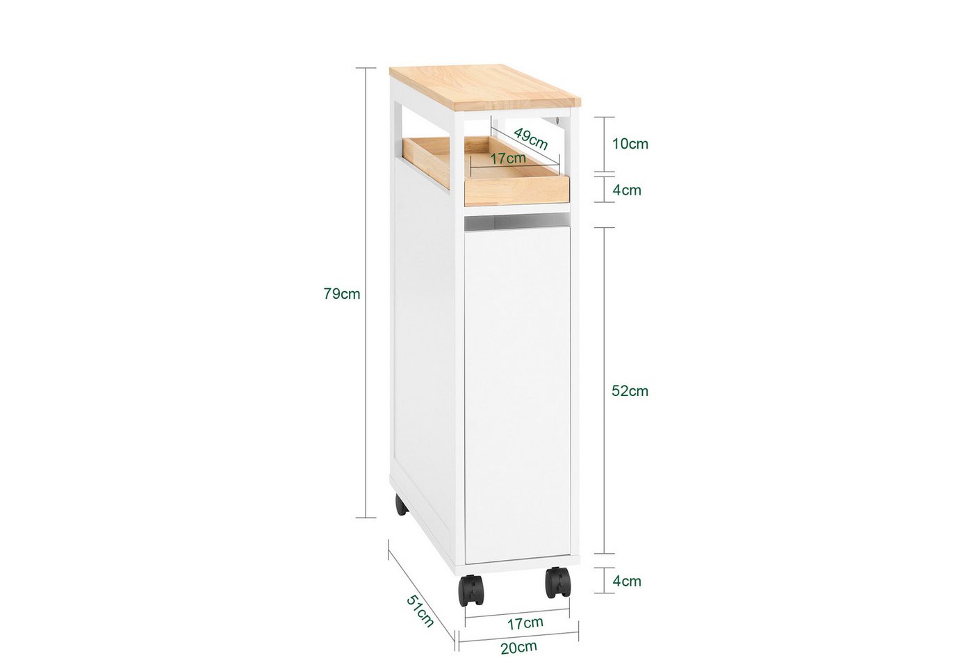 SoBuy Beistellwagen NSR14, Nischenwagen 20cm, Badezimmerschrank mit 2 Schubladen schmal, mit abnehmbarem Tablett und Rollen, Beistellwagen für Essbereich Bad – Bild 3 von 5