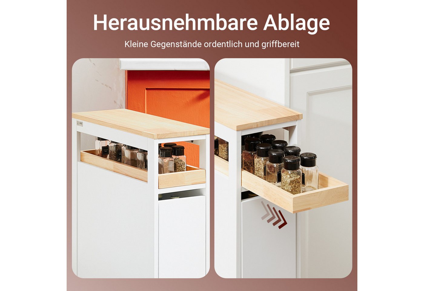 SoBuy Beistellwagen NSR14, Nischenwagen 20cm, Badezimmerschrank mit 2 Schubladen schmal, mit abnehmbarem Tablett und Rollen, Beistellwagen für Essbereich Bad – Bild 5 von 5