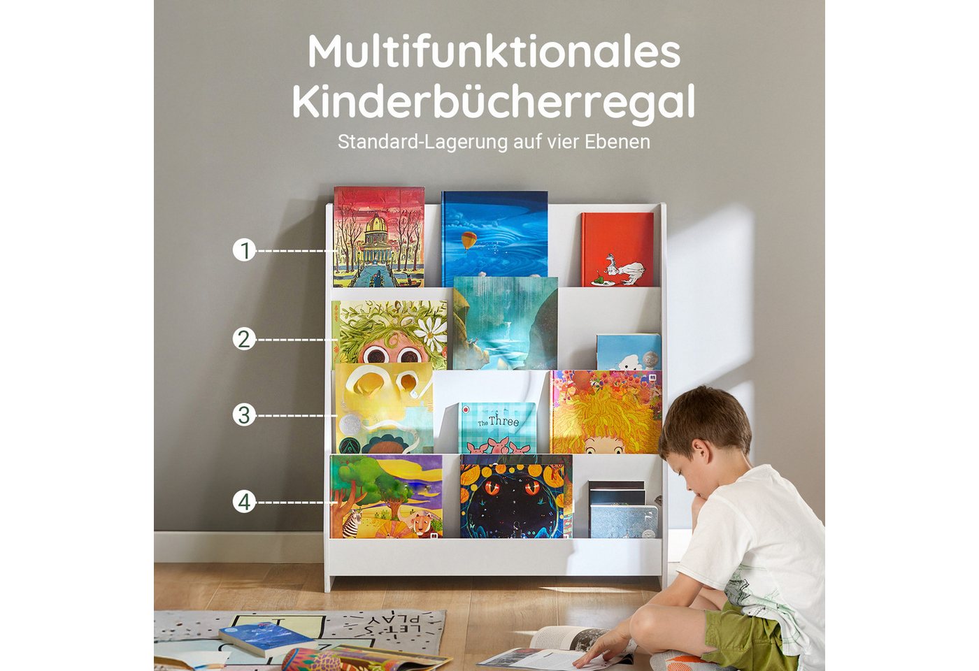 SoBuy Bücherregal DE-KMB32, Kinder Bücherregal Kinderregal, mit 4 Ablagefächern, Kinderzimmer – Bild 2 von 5