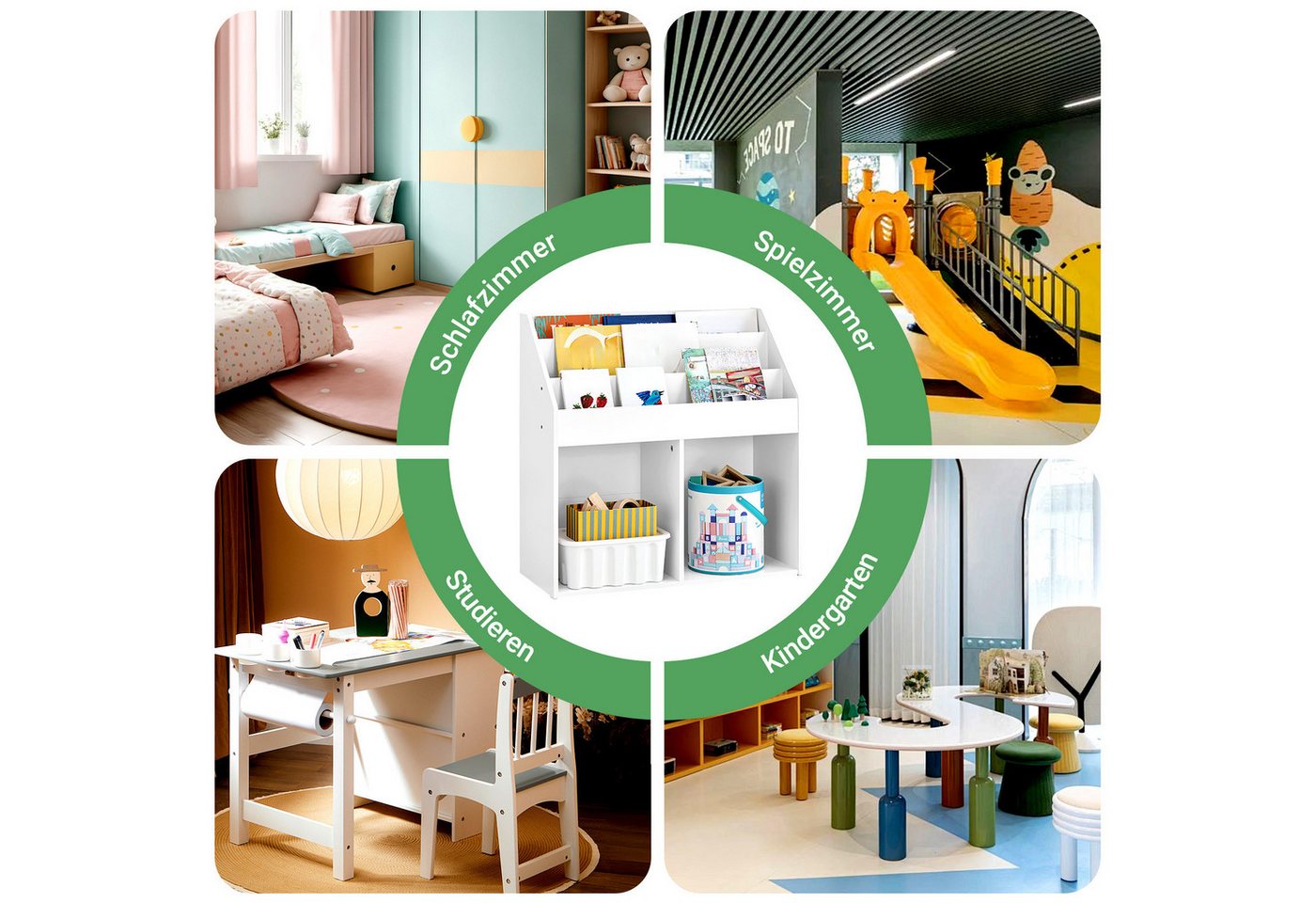 SoBuy Bücherregal KMB01, Spielzeugregal Spielzeugtruhe Standregal Montessori Regal, Kinderregal mit 3 Ablagefächern und 2 offenen Fächern Bücherregal – Bild 4 von 5