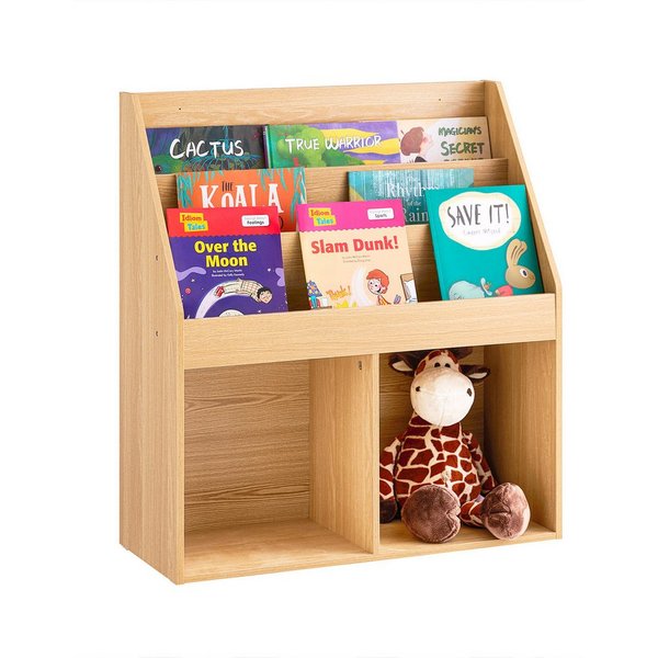 SoBuy Bücherregal KMB01, Spielzeugregal Spielzeugtruhe Standregal Montessori Regal, Kinderregal mit 3 Ablagefächern und 2 offenen Fächern Bücherregal