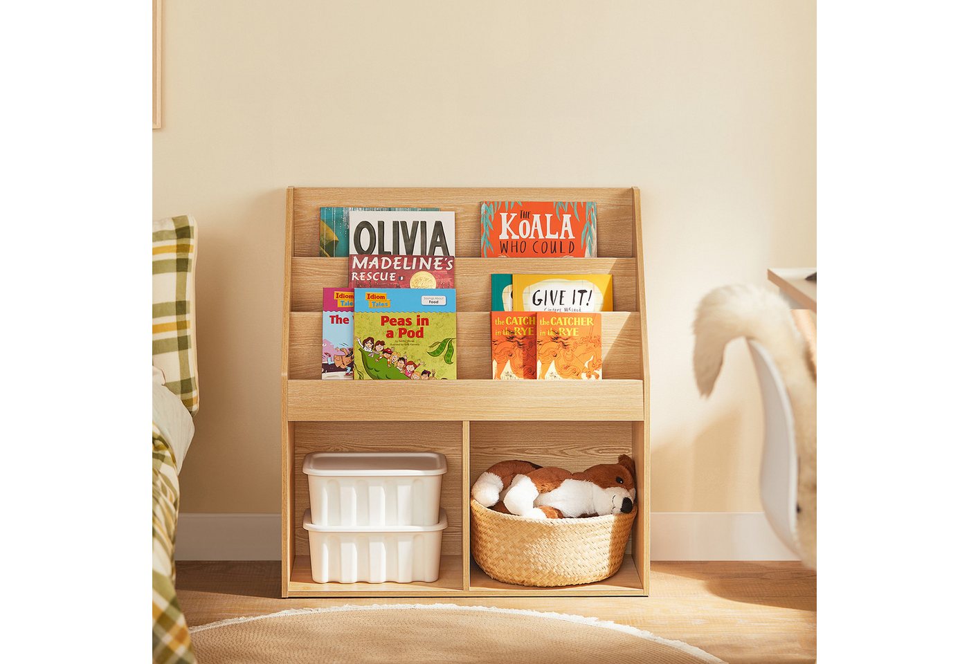 SoBuy Bücherregal KMB01, Spielzeugregal Spielzeugtruhe Standregal Montessori Regal, Kinderregal mit 3 Ablagefächern und 2 offenen Fächern Bücherregal – Bild 2 von 5