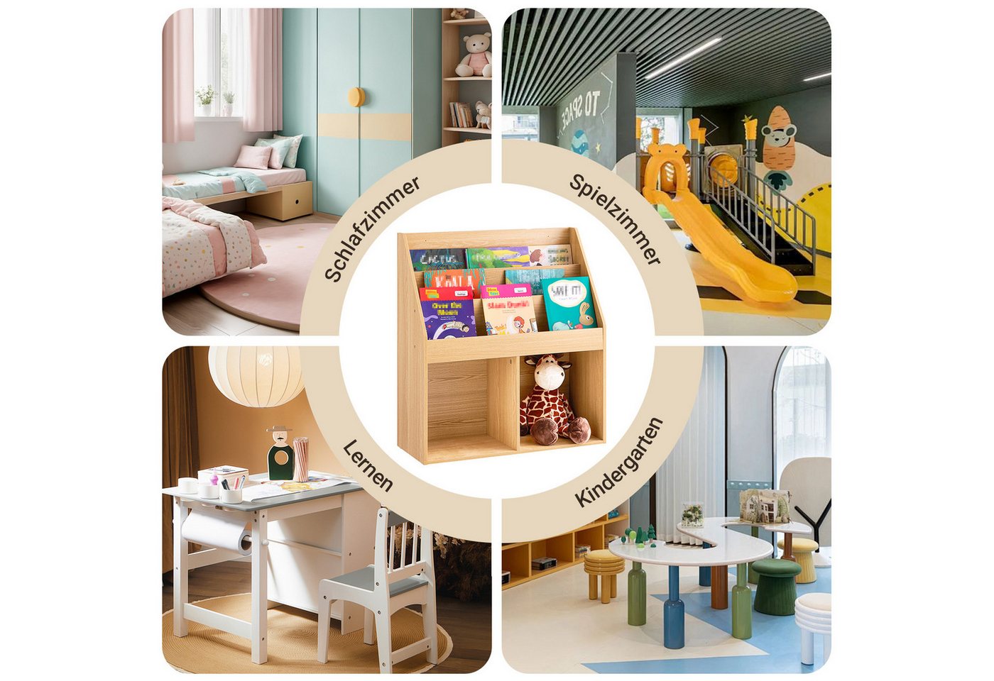 SoBuy Bücherregal KMB01, Spielzeugregal Spielzeugtruhe Standregal Montessori Regal, Kinderregal mit 3 Ablagefächern und 2 offenen Fächern Bücherregal – Bild 4 von 5