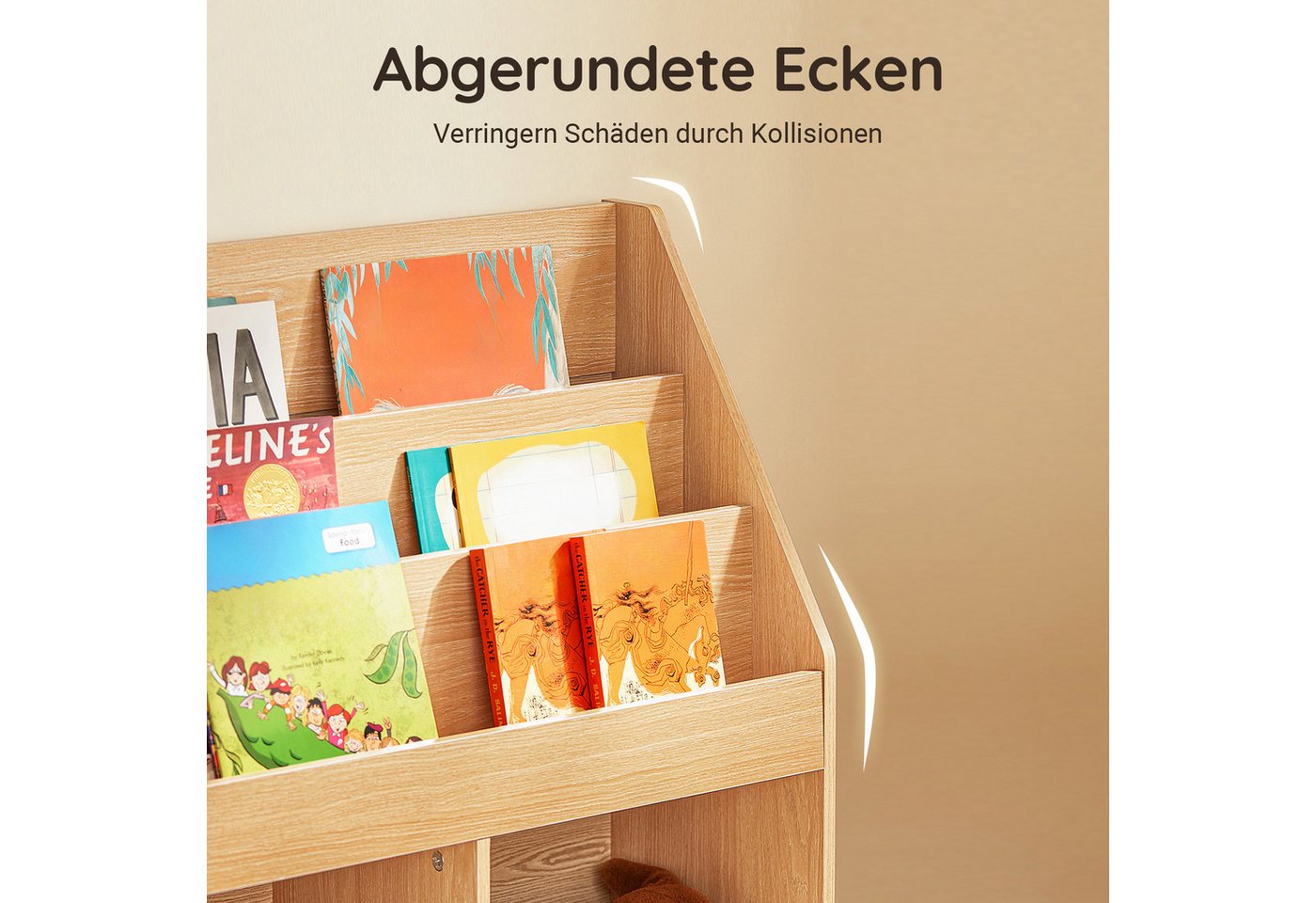 SoBuy Bücherregal KMB01, Spielzeugregal Spielzeugtruhe Standregal Montessori Regal, Kinderregal mit 3 Ablagefächern und 2 offenen Fächern Bücherregal – Bild 5 von 5