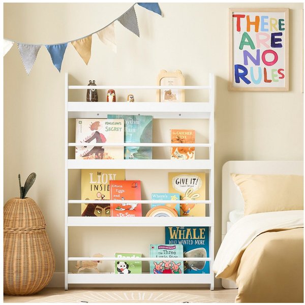 SoBuy Bücherregal KMB08, Spielzeugtruhe Spielzeugregal für Kinderzimmer, Spielzimmer, Kinderregal mit 4 Ablagen für Bücher und Deko Bücherregal Wandregal