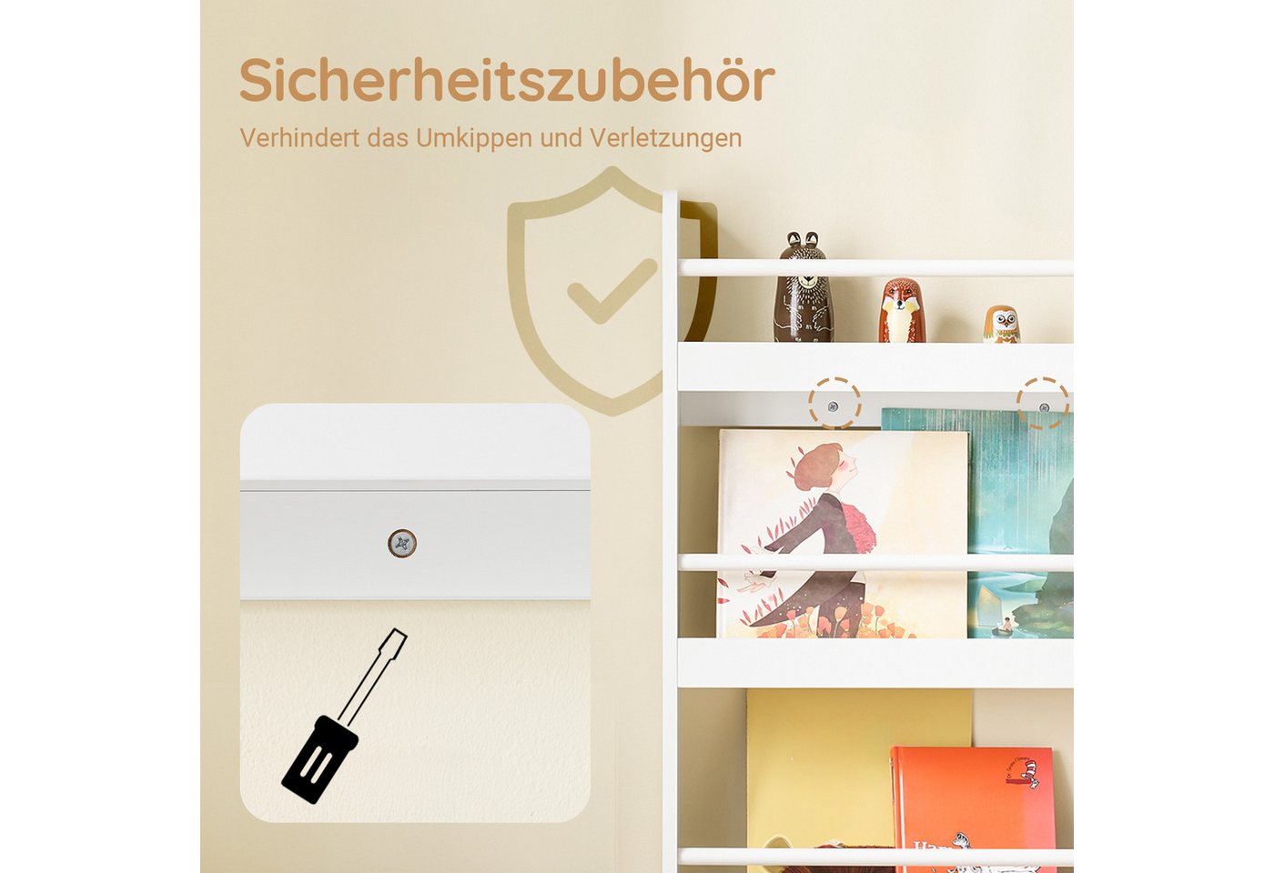 SoBuy Bücherregal KMB08, Spielzeugtruhe Spielzeugregal für Kinderzimmer, Spielzimmer, Kinderregal mit 4 Ablagen für Bücher und Deko Bücherregal Wandregal – Bild 5 von 5