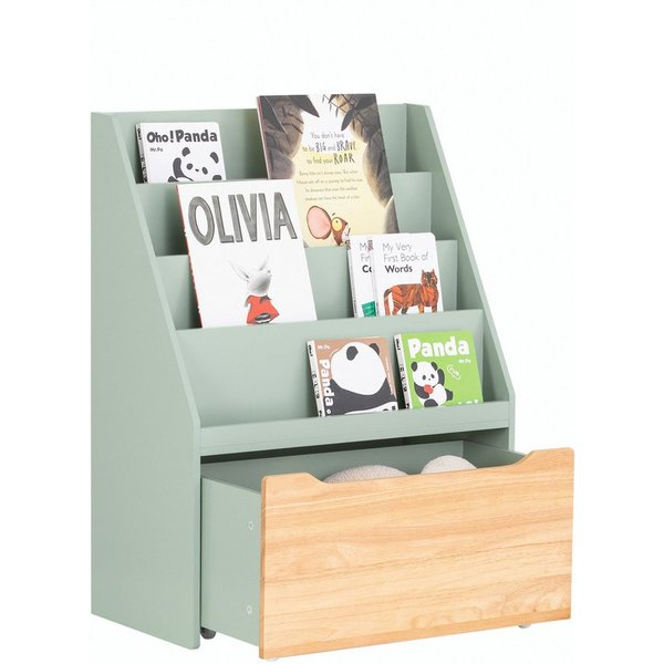 SoBuy Bücherregal KMB17, Kinderregal Aufbewahrungsregal, Kinderzimmer Möbel, mit 3/4 Ablagefächern und einer herausnehmbaren Spielzeugtruhe