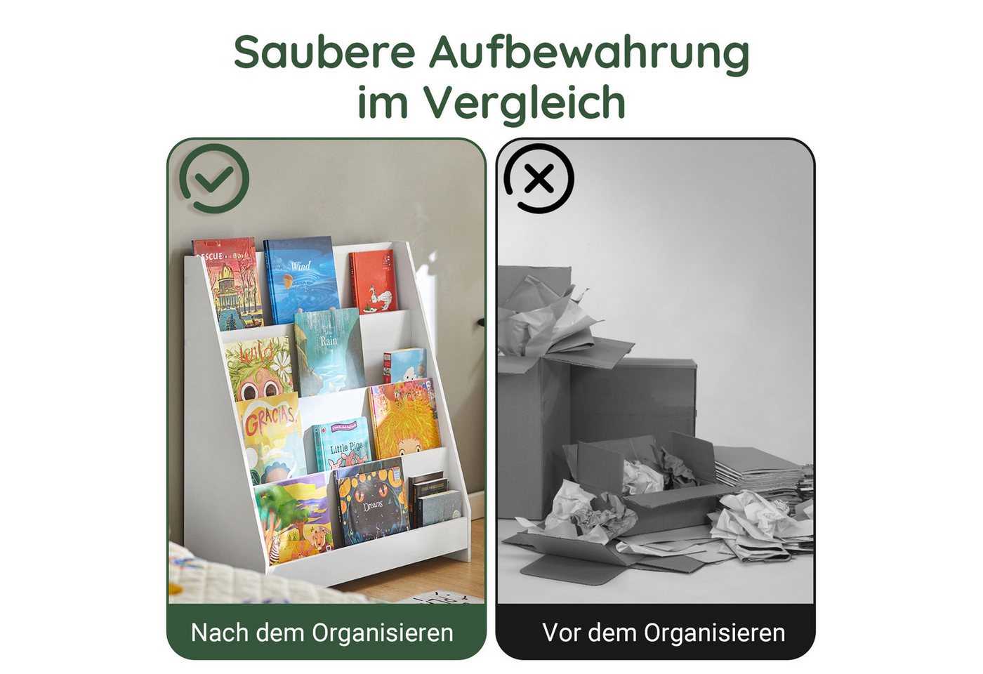 SoBuy Bücherregal KMB32, Spielzeug Aufbewahrung Büchergestell Hängefächerregal, Kinder Bücherregal Kinderregal Zeitungsständer mit 4 Ablagefächern – Bild 5 von 5