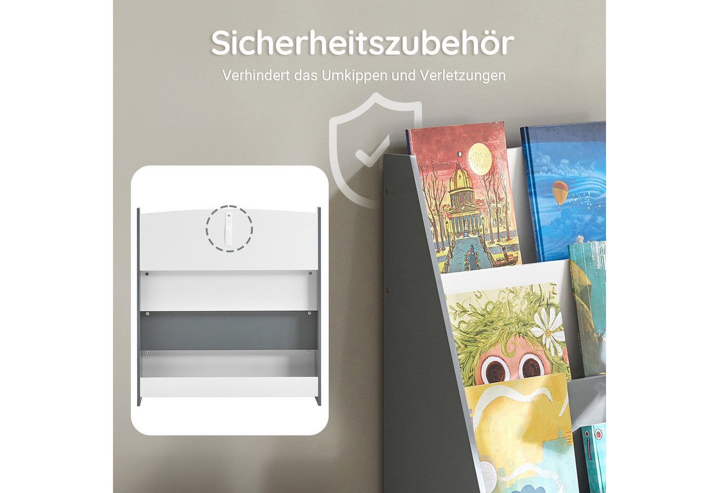 SoBuy Bücherregal KMB32, Spielzeug Aufbewahrung Büchergestell Hängefächerregal, Kinder Bücherregal Kinderregal Zeitungsständer mit 4 Ablagefächern – Bild 3 von 5