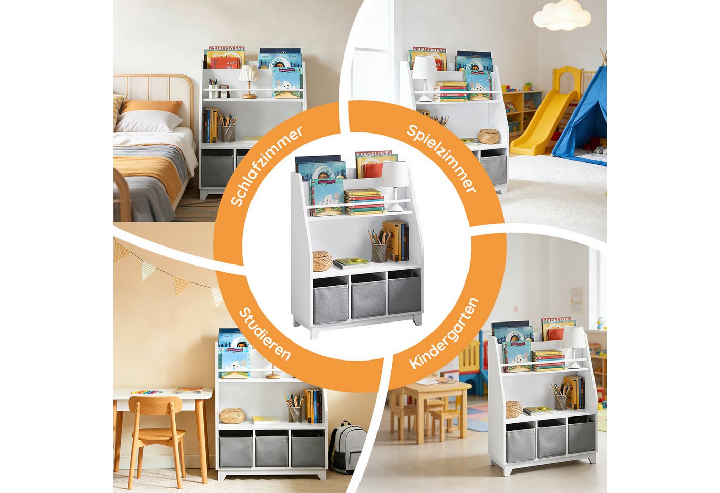 SoBuy Bücherregal KMB34, Kinderregal mit Ablagefächern und 3 Boxen Spielzeugregal – Bild 4 von 5