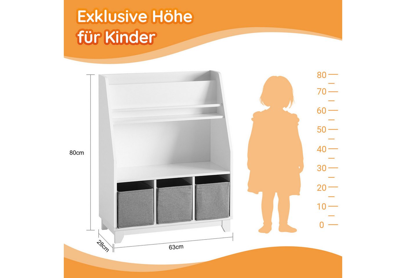 SoBuy Bücherregal KMB34, Kinderregal mit Ablagefächern und 3 Boxen Spielzeugregal – Bild 5 von 5