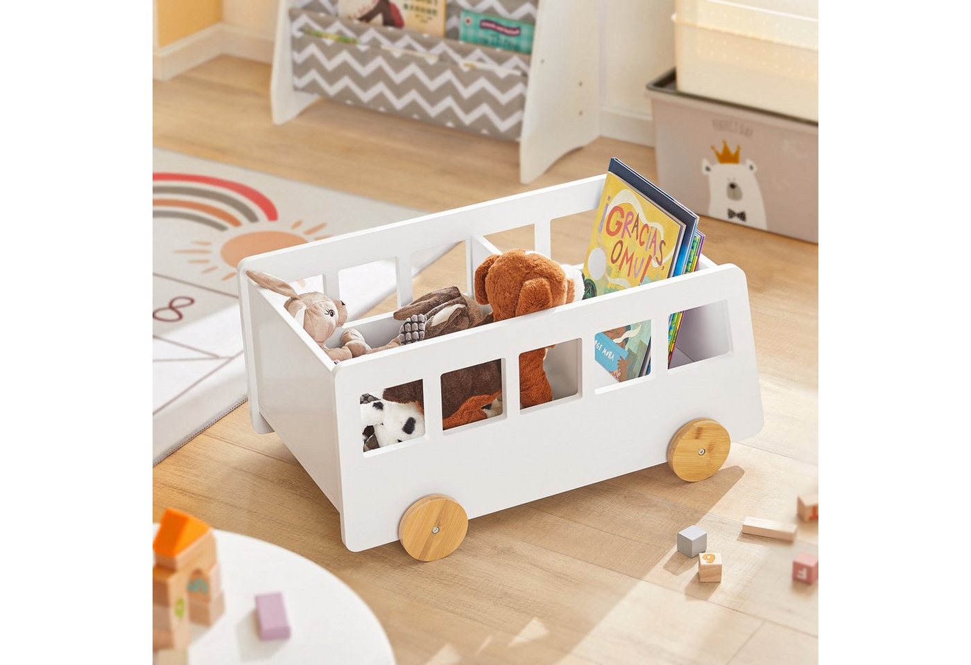 SoBuy Bücherregal KMB41, Spielzeugtruhe Kinderzimmerregal mit Rollen, Bücherregal Kinder, Kinderregal Aufbewahrungsregal für Kinder Bücherständer Spielzeugregal – Bild 2 von 5