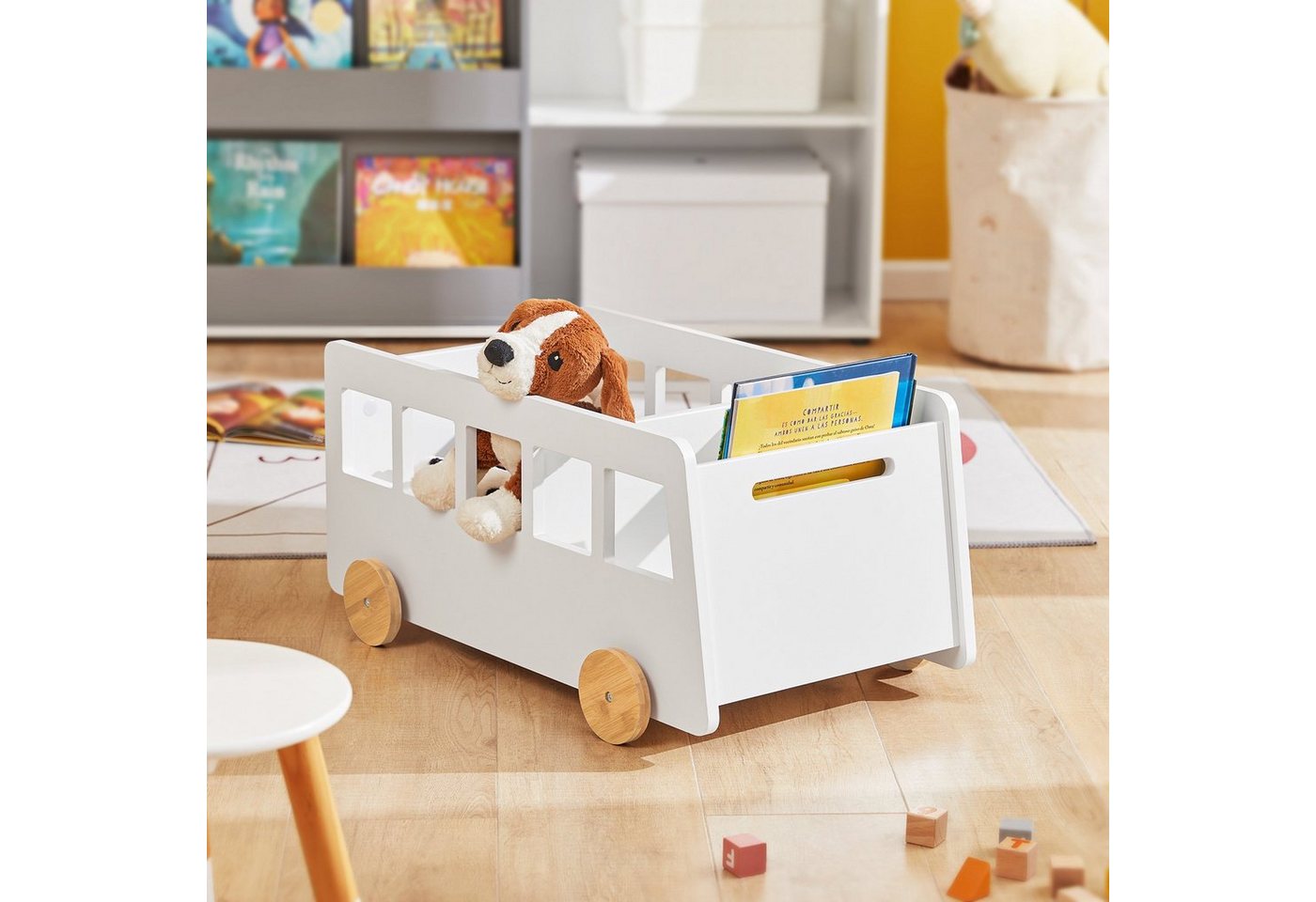 SoBuy Bücherregal KMB41, Spielzeugtruhe Kinderzimmerregal mit Rollen, Bücherregal Kinder, Kinderregal Aufbewahrungsregal für Kinder Bücherständer Spielzeugregal – Bild 3 von 5