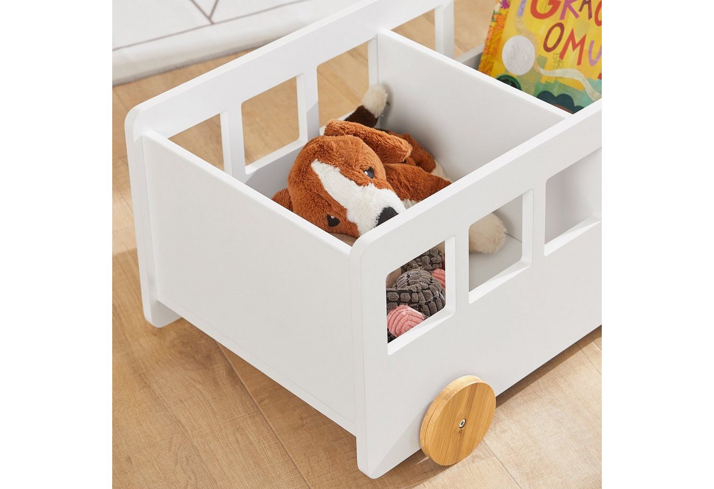 SoBuy Bücherregal KMB41, Spielzeugtruhe Kinderzimmerregal mit Rollen, Bücherregal Kinder, Kinderregal Aufbewahrungsregal für Kinder Bücherständer Spielzeugregal – Bild 5 von 5