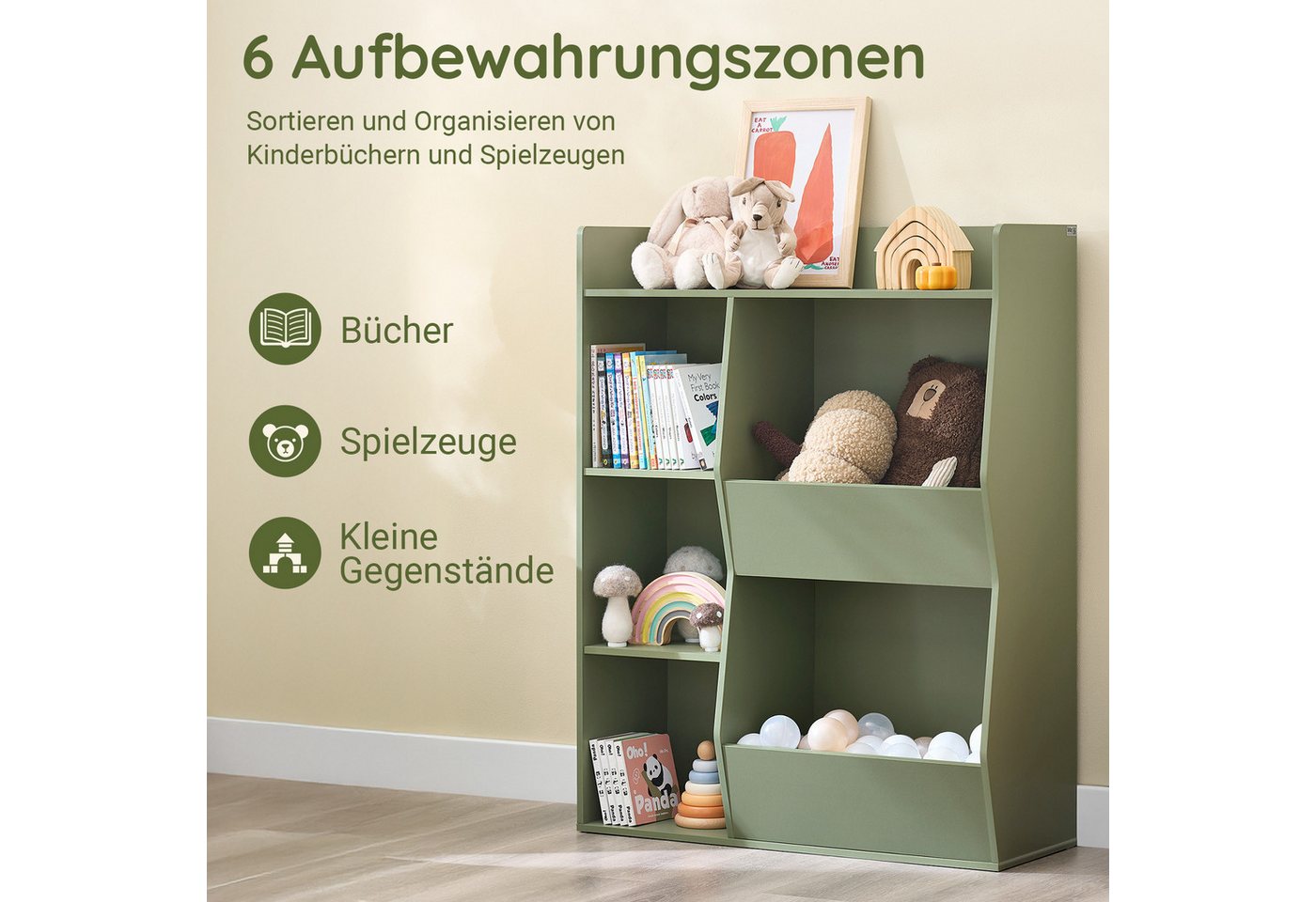 SoBuy Bücherregal KMB55, Montessori Regal Kinderregal Aufbewahrungsregal Spielzeugtruhe, mit Ablagefächern und Fächern, Standregal, Regal Kinderzimmer – Bild 2 von 5