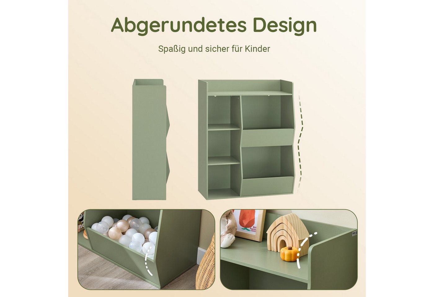 SoBuy Bücherregal KMB55, Montessori Regal Kinderregal Aufbewahrungsregal Spielzeugtruhe, mit Ablagefächern und Fächern, Standregal, Regal Kinderzimmer – Bild 3 von 5