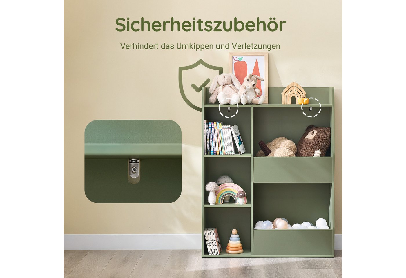 SoBuy Bücherregal KMB55, Montessori Regal Kinderregal Aufbewahrungsregal Spielzeugtruhe, mit Ablagefächern und Fächern, Standregal, Regal Kinderzimmer – Bild 4 von 5
