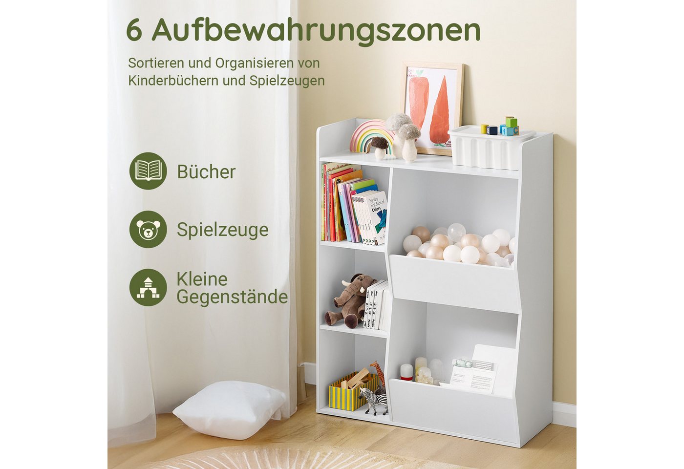 SoBuy Bücherregal KMB55, Montessori Regal Kinderregal Aufbewahrungsregal Spielzeugtruhe, mit Ablagefächern und Fächern, Standregal, Regal Kinderzimmer – Bild 2 von 5