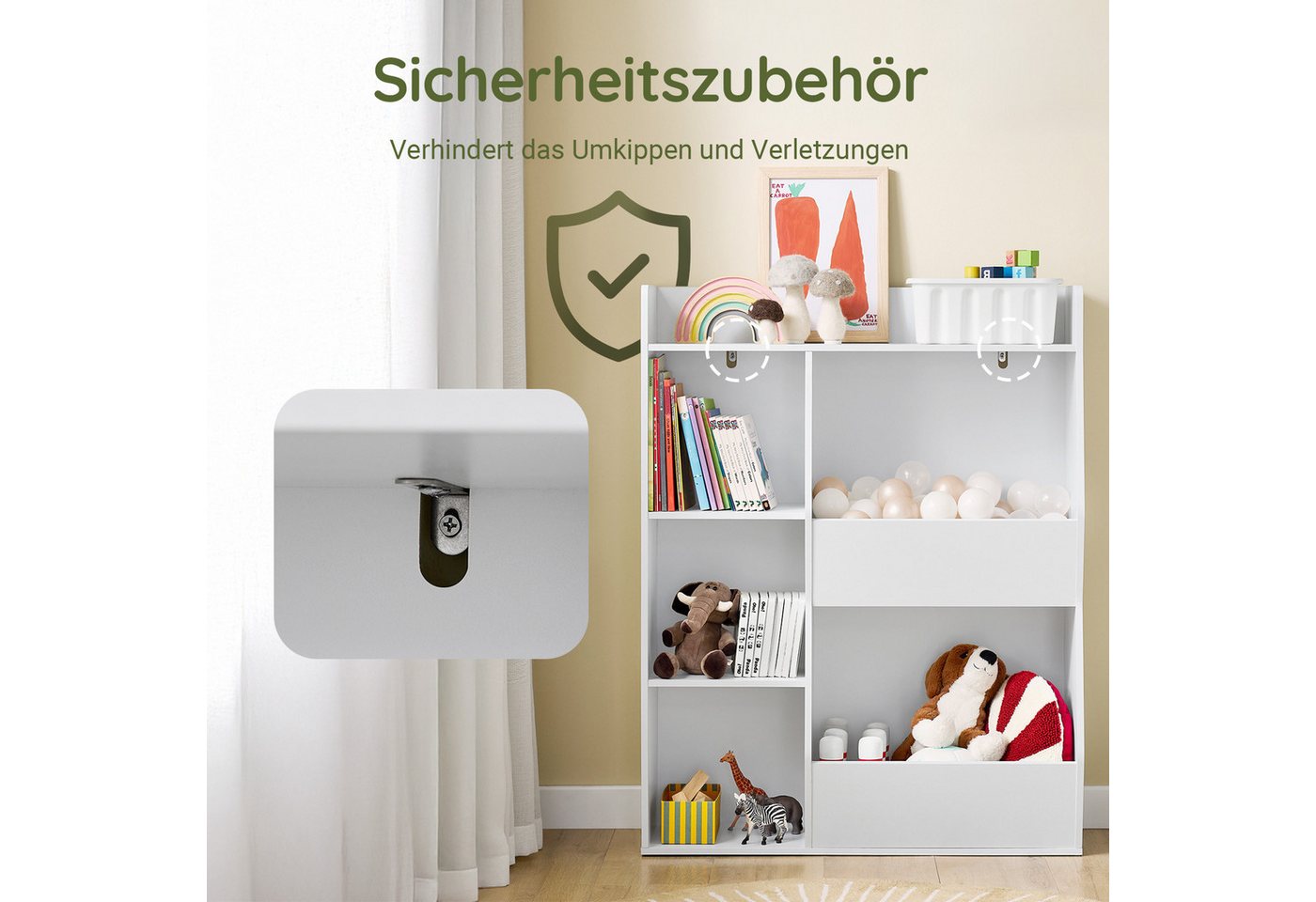 SoBuy Bücherregal KMB55, Montessori Regal Kinderregal Aufbewahrungsregal Spielzeugtruhe, mit Ablagefächern und Fächern, Standregal, Regal Kinderzimmer – Bild 4 von 5